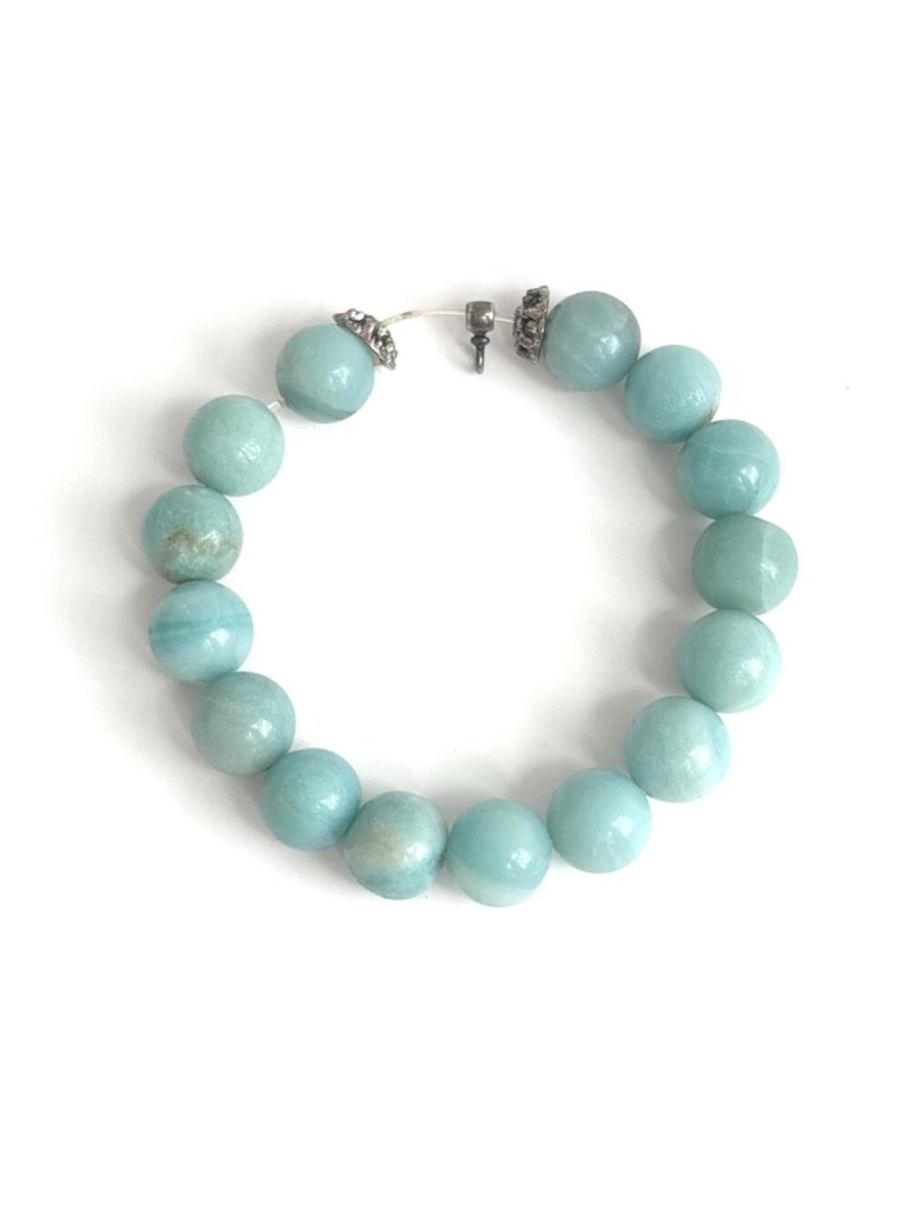 Blue Amazonite Polished Stone Chunky Beaded Stretch Bracelet
